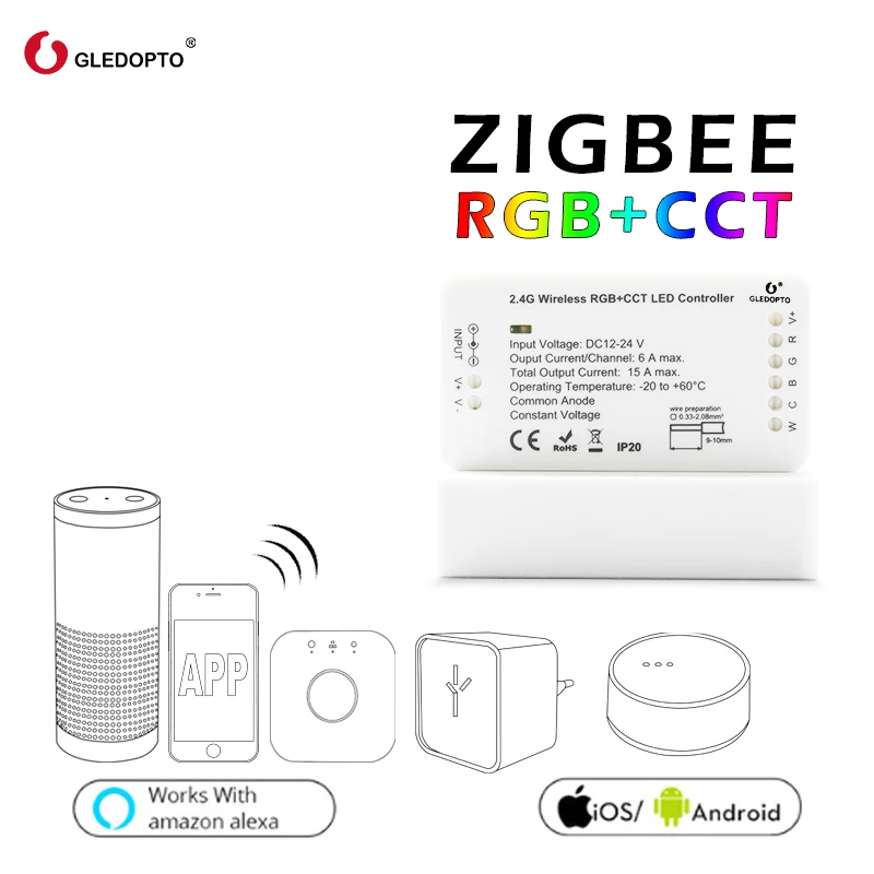 

zigbee 3.0 RGB/CCT led light strip controller smart wireless RGB controller compatible alexa echo google zll smartthings tuya