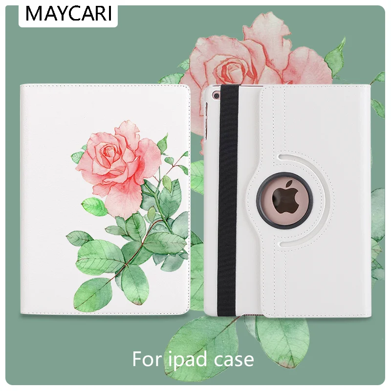 

Ipad 2 3 4 Leather 360° Rotatable Back Case Beautiful Rose Cover Protective For 2020 iPad Pro 11 12.9 10.5 7.9 inch Mini 1 2 3 5