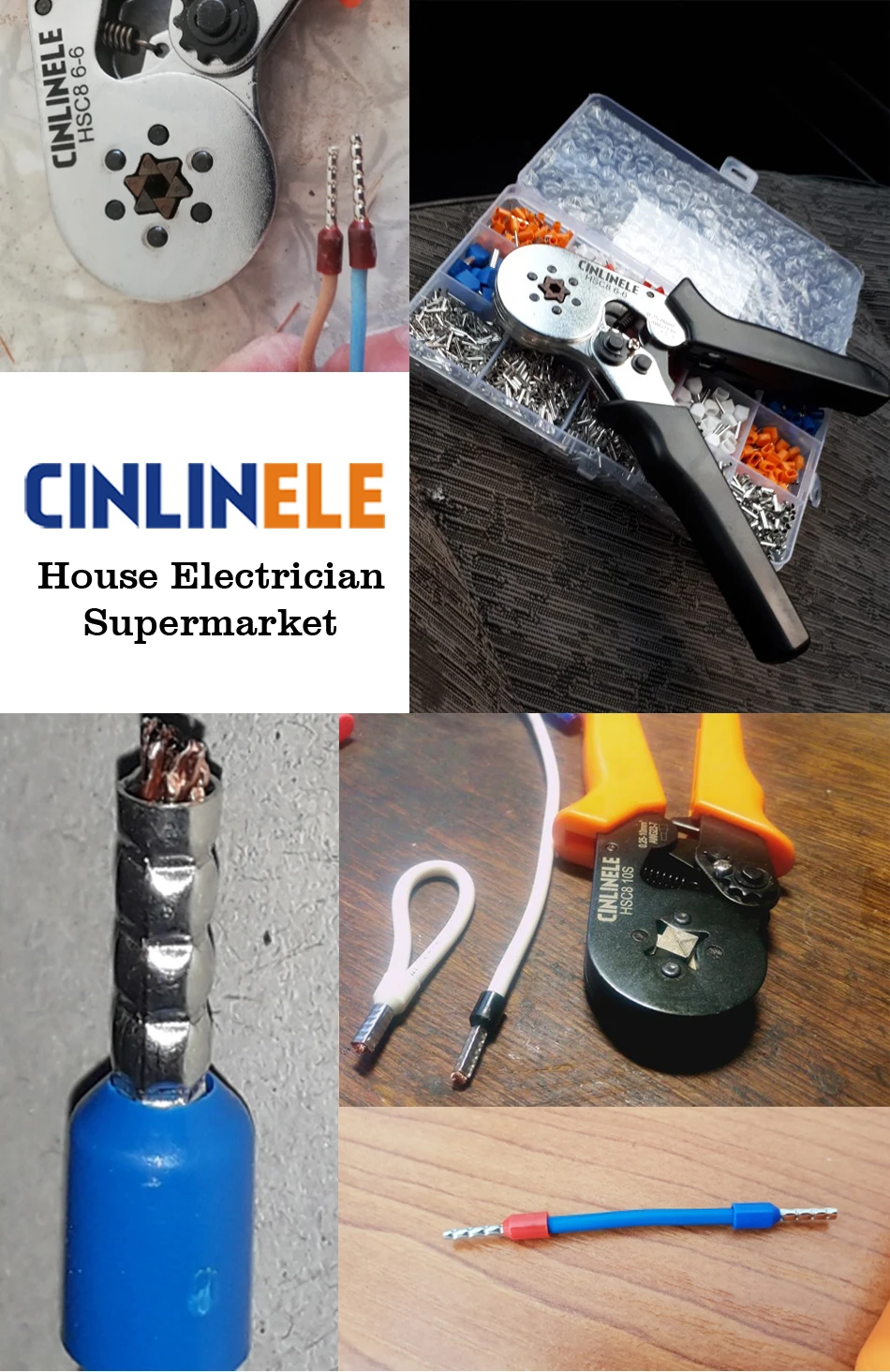 6-6 0.25-6mm 23-10AWG Hexagon& 10S 0.25-10mm 23-7AWG Quadrilateral Tube Bootlace Terminal Crimping Pliers Crimp Hand Tools HSC8