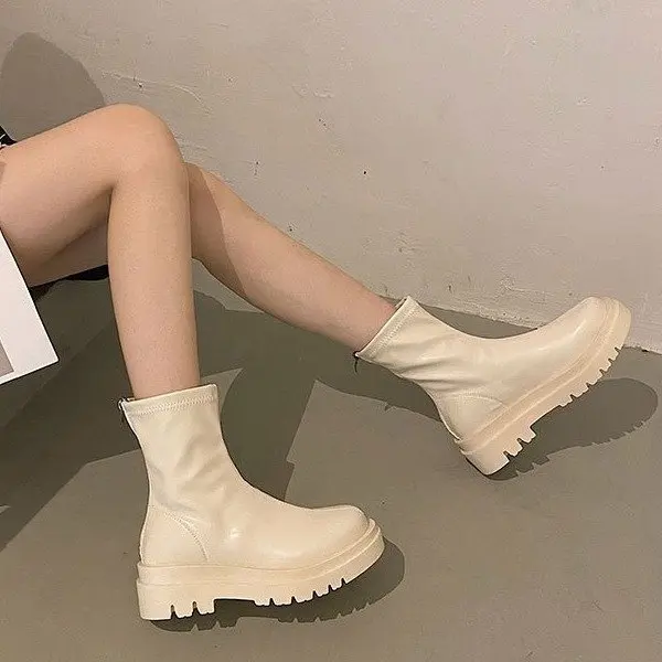 

Ботильоны для женщин, весенние короткие мотоциклетные ботинки в британском стиле, обувь на платформе и толстом каблуке, модные зимние ботин...