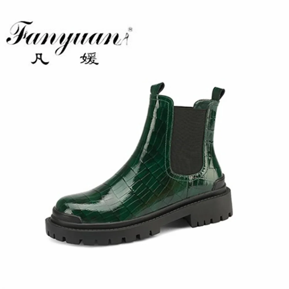 

Fanyuan Top Quality Genuine Leather Women Ankle Boots Classic Outdoor Casual Platforms Thick Heels Autumn Winter Shoes Woman