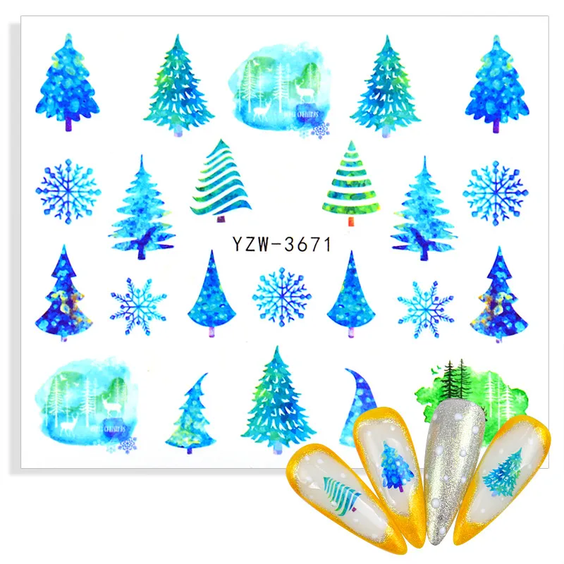 

2022 New New Year's Slider for Nail Designer White Blue Snowflake Christmas Elk Snowman Transfer Water Sticker Decals Nail Decor