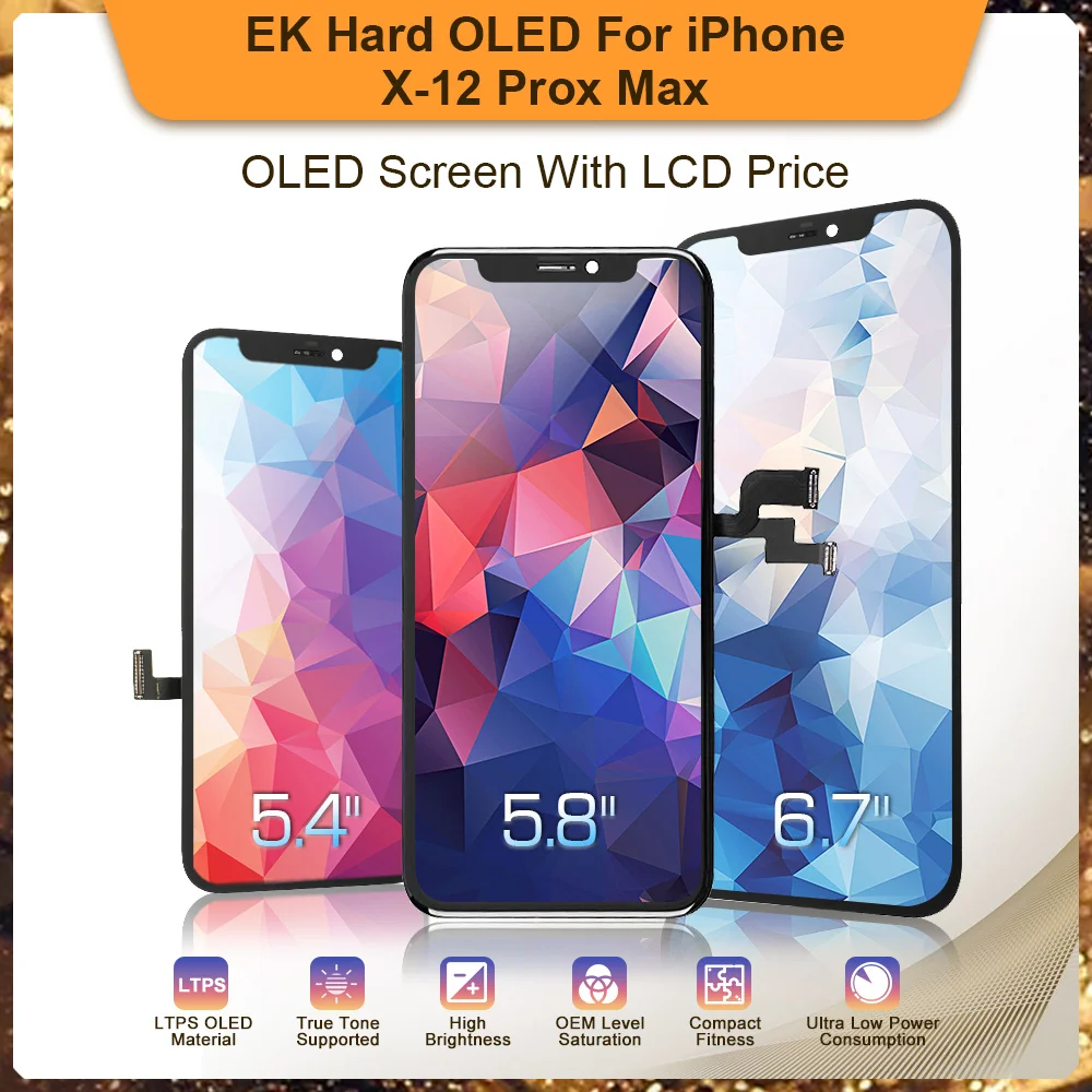 

EK Hard OLED Display Screen For iPhone X XS XS Max 12 Mini 12 12 Pro Pantalla With 3D Touch AAA+++ Digitizer Assembly Free Tools