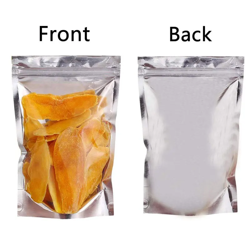 50Pcs Clear Aluminum Foil Zip Lock Bag Ziplock Foil Bags Stand Up Silvery Metallic Plastic Packaging Pouch for Food Tea Candy