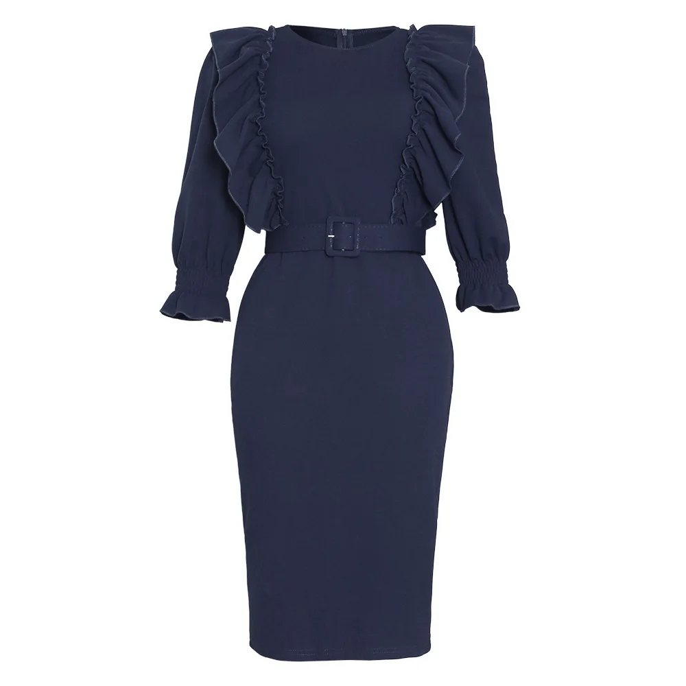 

African Dresses for Women 2021 Summer African Women O-neck Solid Color Knee-length Dress African Clothes