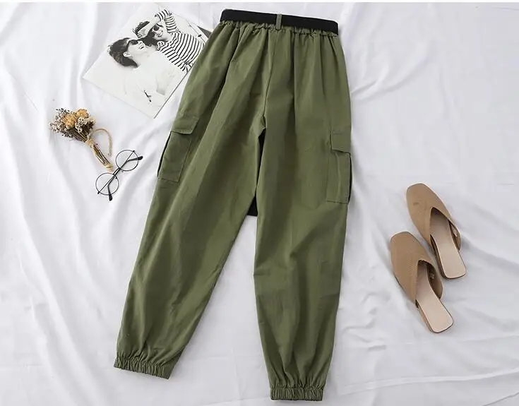 Уличная одежда в стиле хип-хоп женские штаны карго высокая талия карманы лента