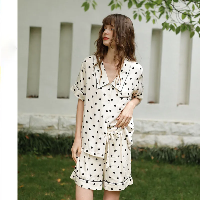 Spring and Summer Women's Pajamas Home Service Korean Version of Solid Color Short-Sleeved Shorts Two-Piece Ladies Pajamas