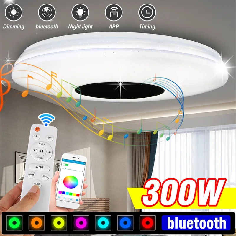 

300W 108led RGB Dimmable Music Ceiling lamp Remote bluetooth APP control Ceiling Lights 265V for home bluetooth speaker Lighting