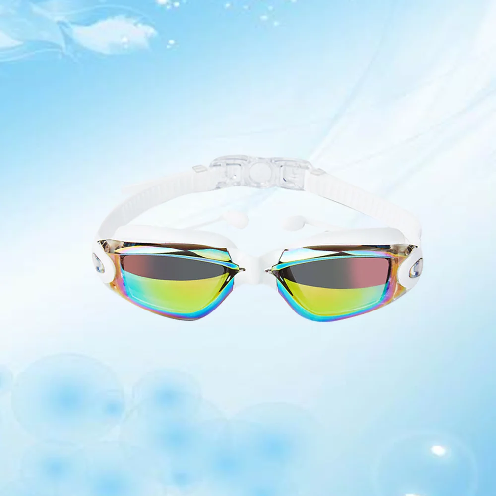 

One-piece Swimming Goggles with Earplug Anti Fog Waterproof Spectacles Swimming Equipment for Men (Black)