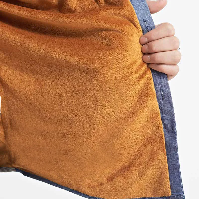 

Men Shirt Plush Winter Business Casual Large Cotton Splicing Warm And Slim Inch Square Neck Long Sleeve Color Matching Cardigan