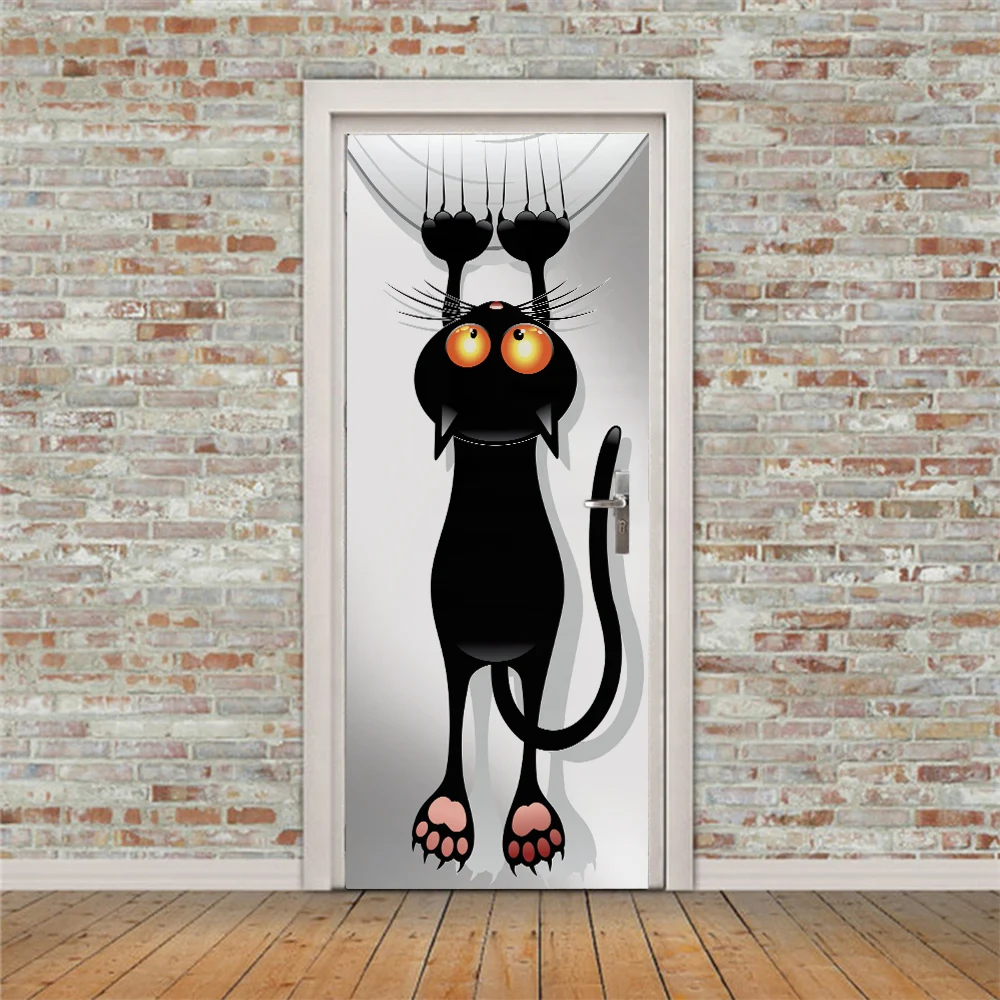 

3D creative Cartoon black cat door stickers wall stickers self-adhesive waterproof removable
