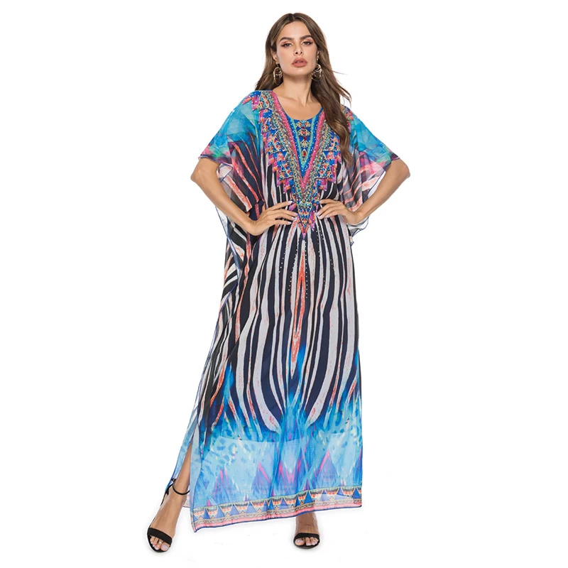 Последняя мусульманская абайя Турция богемный Алмазный бисер мода печати Causel