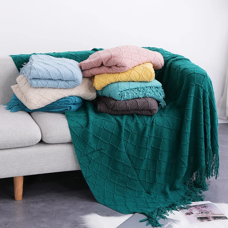 

Beige Plaids Throw Blanket For Sofa cover Towel Knitted Nap Blanket With Tassels Tablecloth Tapestry Home Bed Decoration