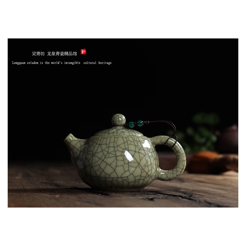GUIBOBO чайник керамический ручной работы с железными шинами 140 мл Longquan Celadon маленький чайник ледяная трещина стиль кунг-фу посуда для напитков NO0191121523