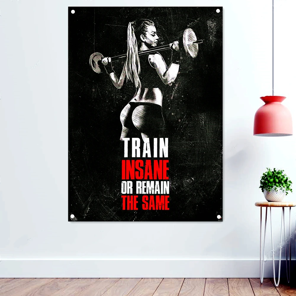 

"TRAAIN INSANE OR REMAIN THE SAME" Workout Motivational Poster Wallpaper Hanging Paintings Yoga Bodybuilding Flag Banner Mural