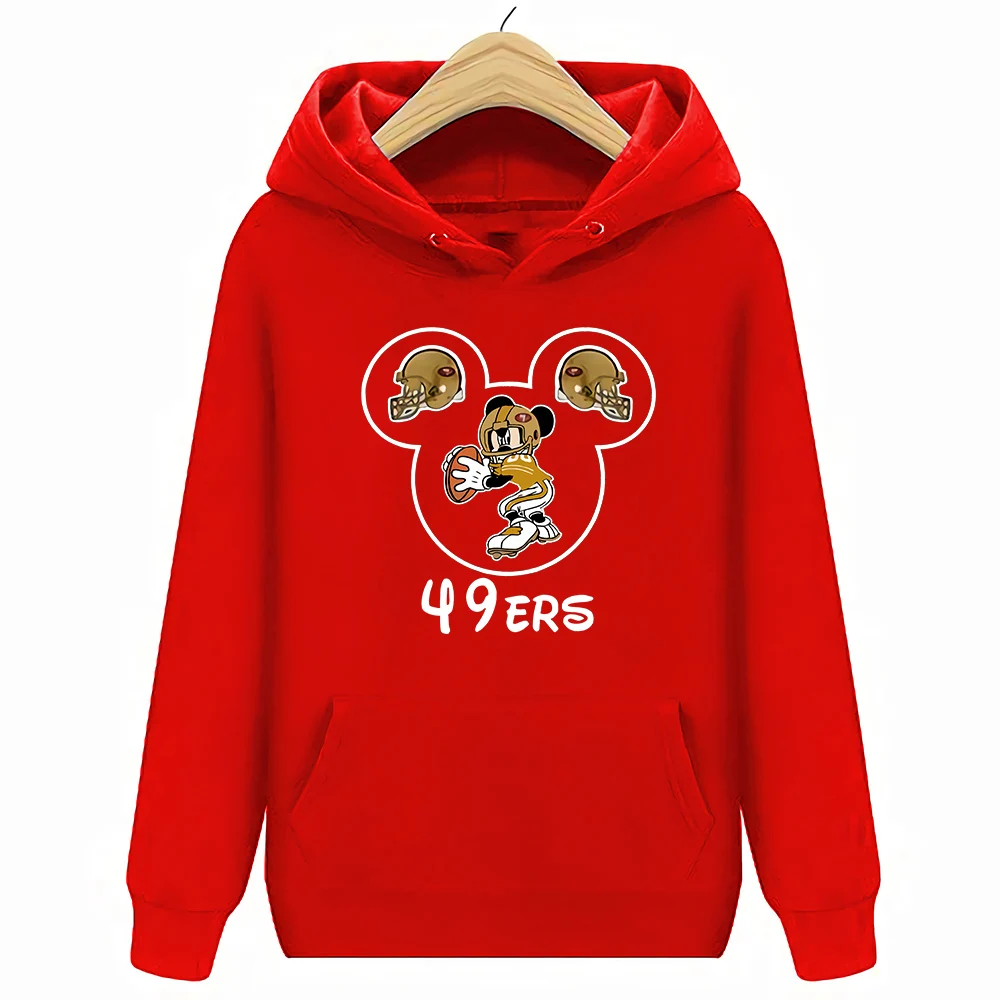 Сан уличная одежда Harajuku Francisco хлопок 49Ers Микки Маус толстовки и толстовки - Цвет: Красный