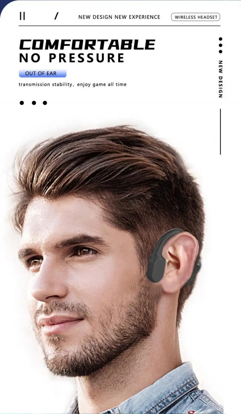 

Bone Conduction Earphone Wireless Bluetooth 5.0 Headphone Ear Hook Comfortable IPX6 Waterproof Sports Headset With Mic