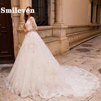 smileven princess wedding dress long sleeve appliques bride dresses vestido de noiva with long train