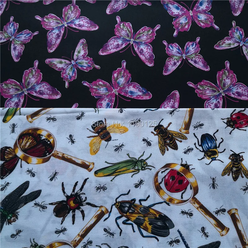 100X11 0 см/39 &quotx 43&quot Стрекоза бабочка муравьи насекомые хлопковая ткань | Дом и сад