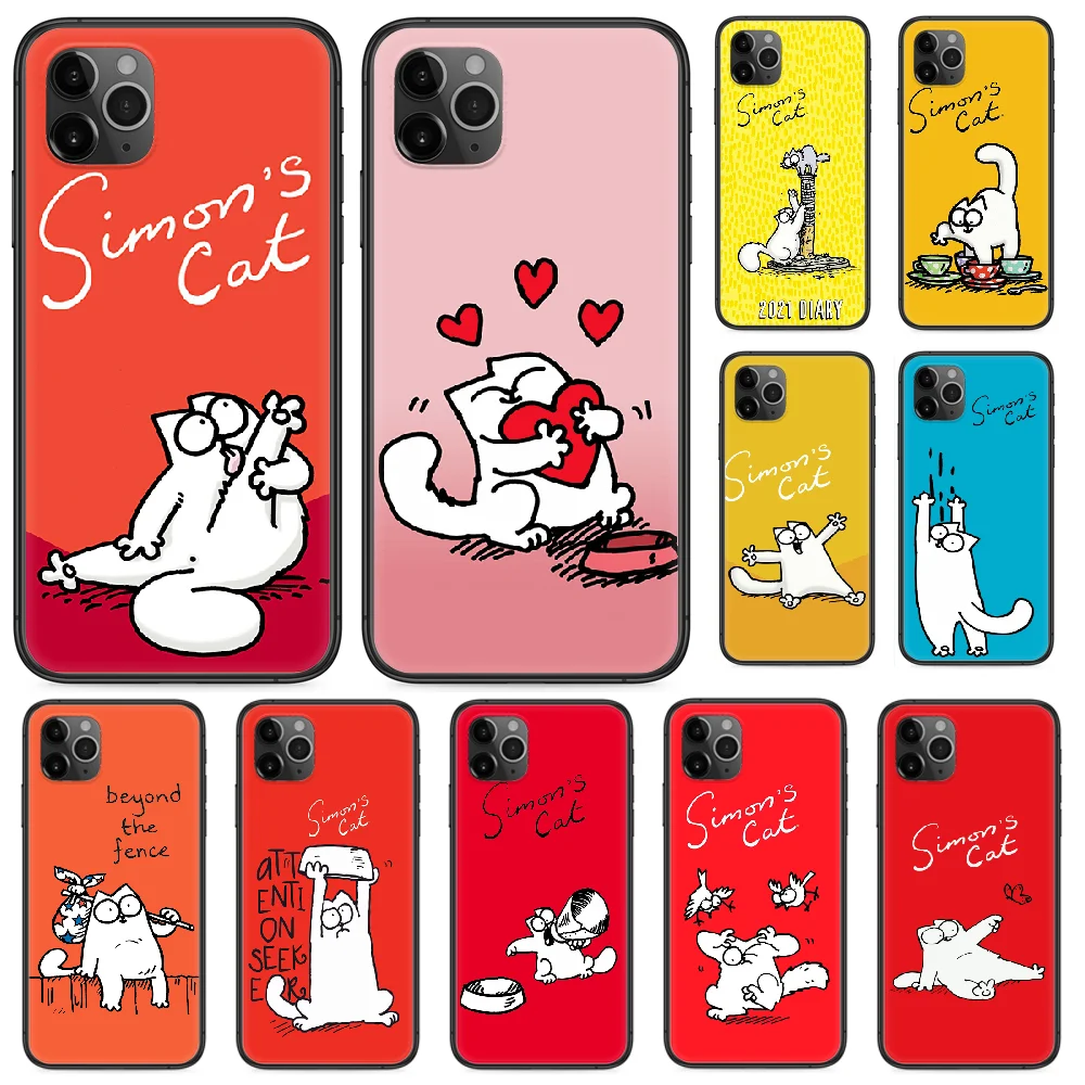 

Cute Cartoon Simons Cat Phone case For iphone 4 4s 5 5S SE 5C 6 6S 7 8 plus X XS XR 11 12 mini Pro Max 2020 black Cover Luxury