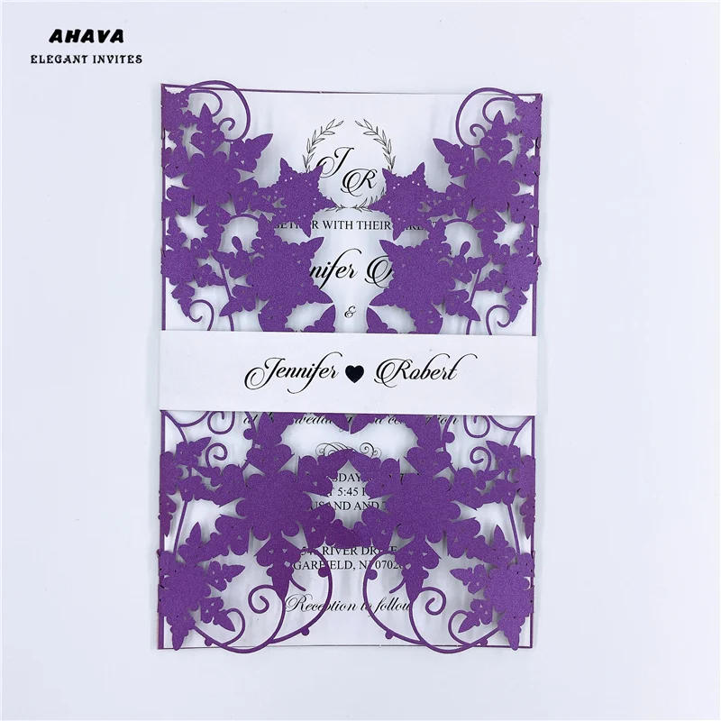 Фиолетовые звёзды лазерная резка свадебные пригласительные открытки свадебный