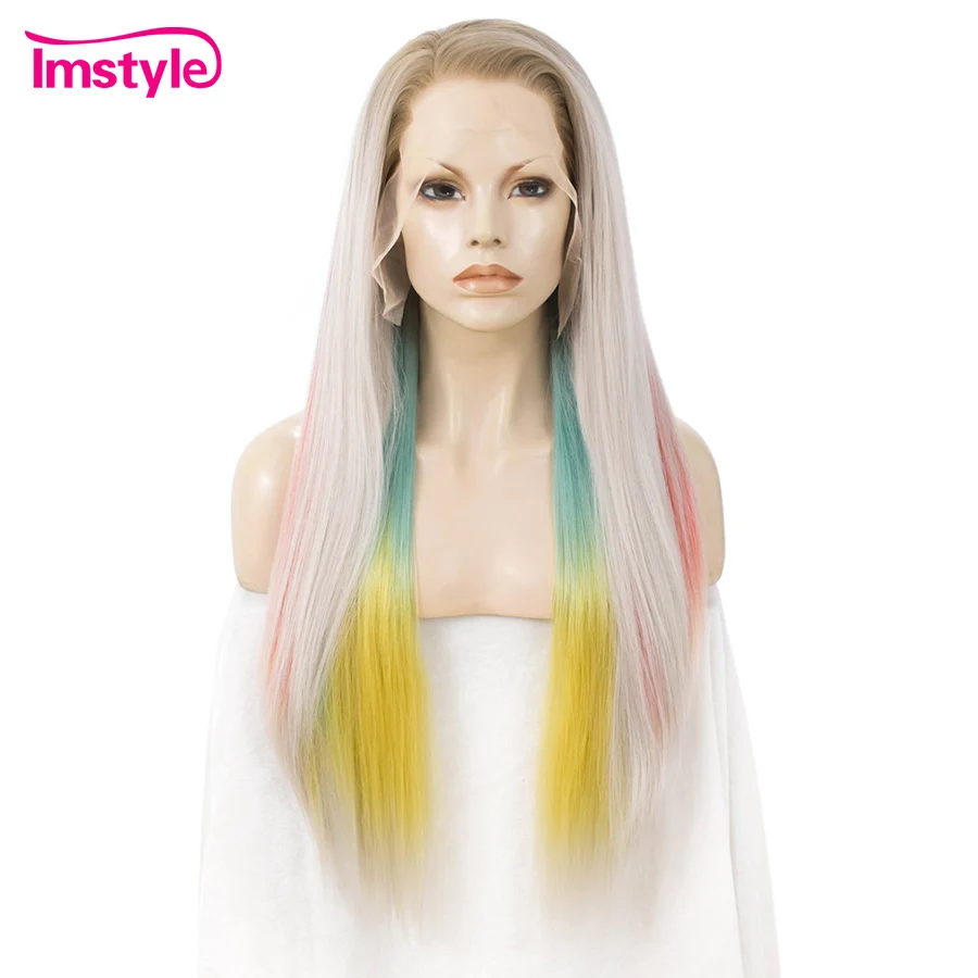 Imstyle Радуга разноцветный парик Серый синтетический Синтетические волосы на