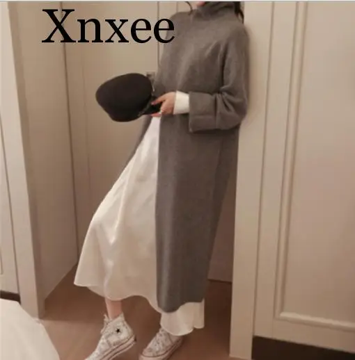 

Black Turtleneck Sweater Women 2020 Winter Chic Solid Loose Long Dress Sweater Casual Korean Style Fashion Knit Sweater Dresses