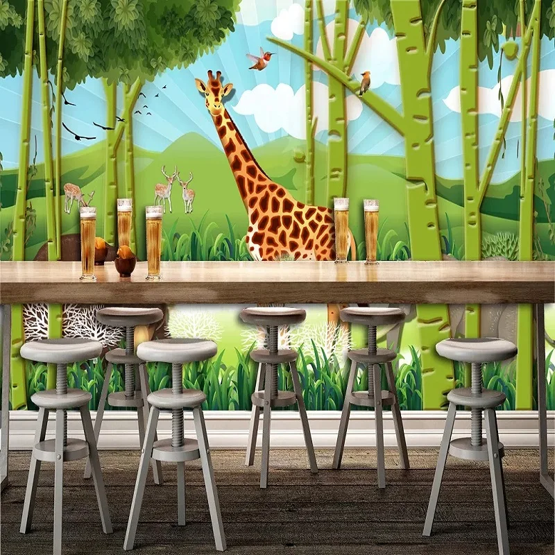 Большие настенные 3D обои на заказ милые Мультяшные животные жираф детская