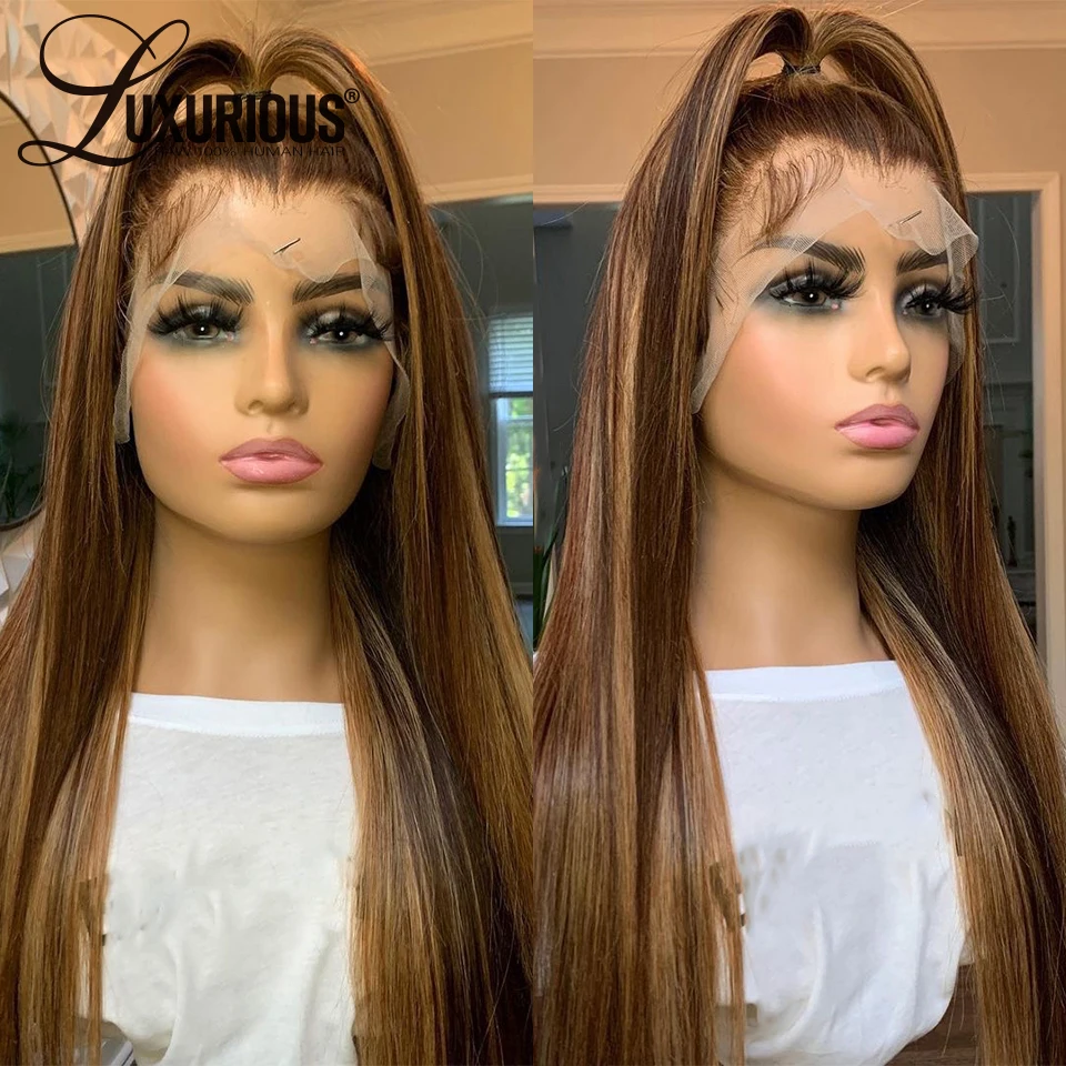 

4 27Highlight Lace Front Wig Straight Lace Front Human Hair Wigs For Women 30Inch Brazilian Virgin Hair Wigs HD Lace Frontal Wig