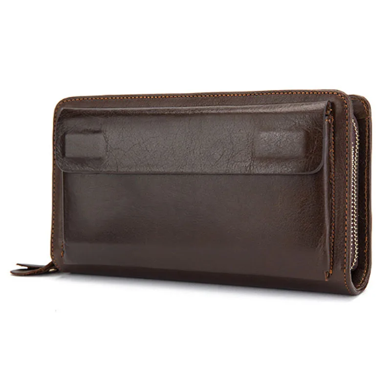 

YIANG Double Zipper Money Clip Wallet Purses Genuine Leather Business high-capacity clutch Bag
