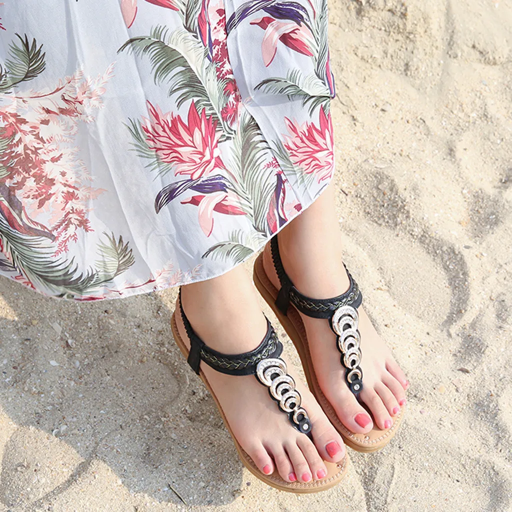 Богемные плетеные сандалии в стиле ретро для женщин Летняя Пляжная Повседневная