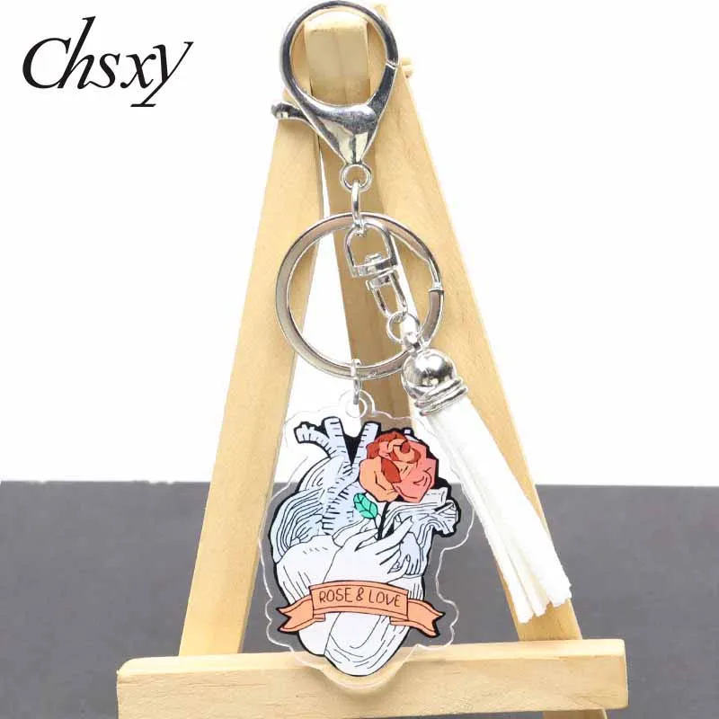 

Anatomical Human Heart Butterfly Rose Love Art Heart Tassel Acrylic Pendant Keychain Key Ring Double Sided Jewelry Accessories