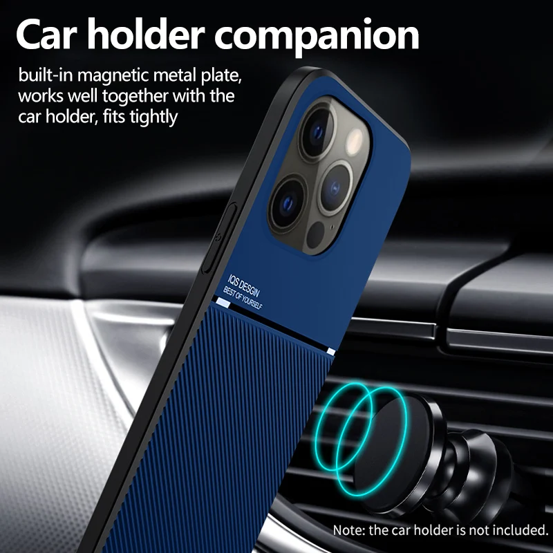 

Luxury Leather Car Magnetic Holder Phone Case For iPhone 14 13 12 11 Pro XS Max XR X SE 8 7 6 Plus Ultra-thin Silicone Cover