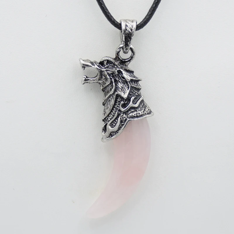 Винтаж зуб волка Форма Природный камень кварц Кристалл Опал авантюрин