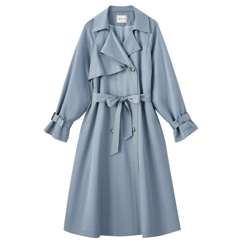 

Maxi Long Double Breasted Lapel Collar Windbreaker Outerwear For Women Large Size Spring Autumn Belted Trench Coats