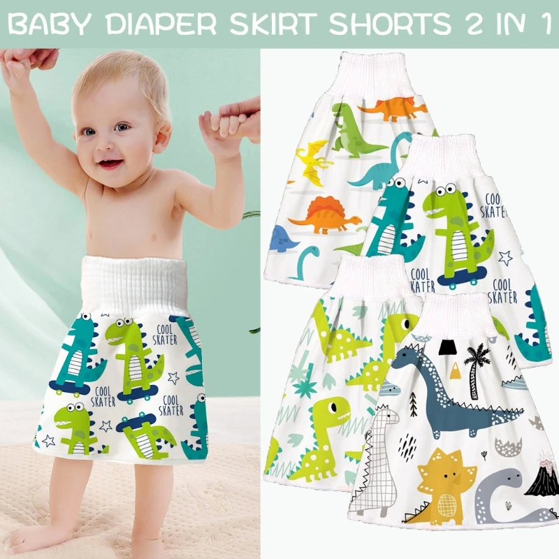 

W3JF 2 in 1 Comfy Infants Baby Diaper Skirt Pure Cotton High Waist Waterproof Washable Shorts Toddler Potty Training Nappy Pants