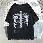 Футболка с коротким рукавом, уличная одежда в стиле хип-хоп, винтажная одежда с принтом скелета, Модные свободные топы большого размера в стиле панк, на лето