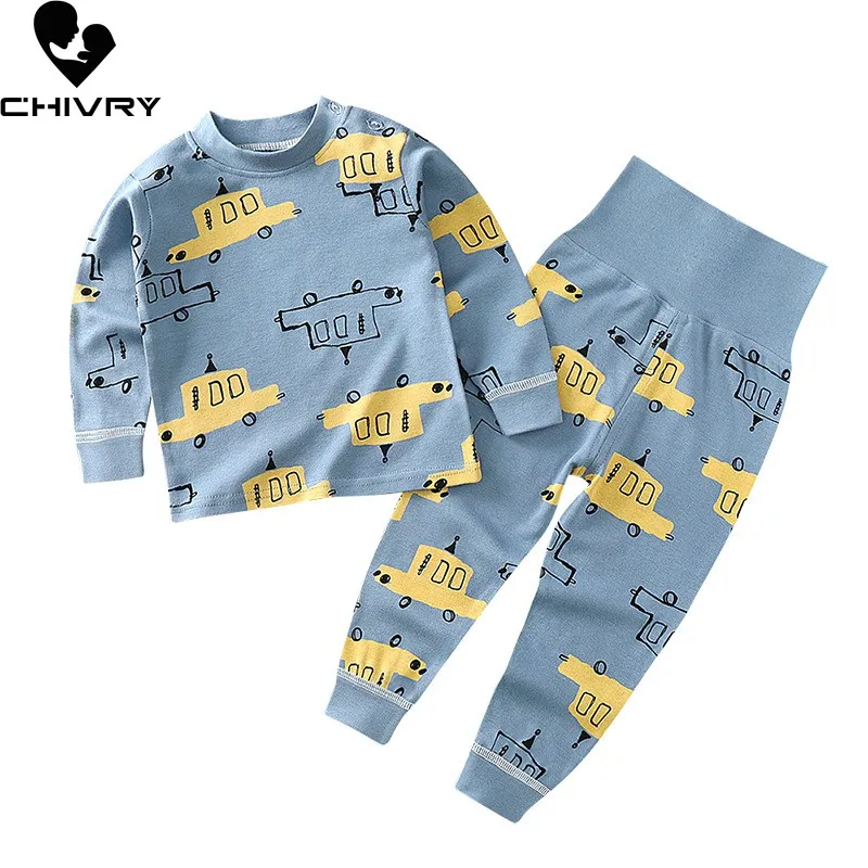

2021 Newborn Kids Boys Girls Pajama Sets Cartoon Long Sleeve Cute T-Shirt Tops with Pants Toddler Baby Sleeping Clothing Sets