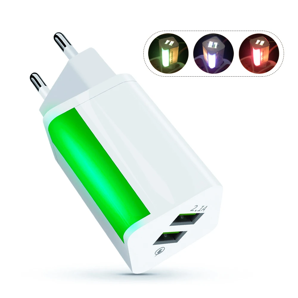 USB-Зарядное устройство Dual 2 порта штепсельная вилка европейского стандарта, 5 В/2A дорожный настенный адаптер Светодиодный светильник USB ЗУ для мобильного телефона для Xiaomi huawei samsung LG iphone