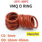 10 шт. VMQ красное Силиконовое уплотнительное кольцо CS 5 мм OD 18  45 мм пищевая класс Водонепроницаемая Резиновая Изолированная круглая Уплотнительная Прокладка O-образной формы