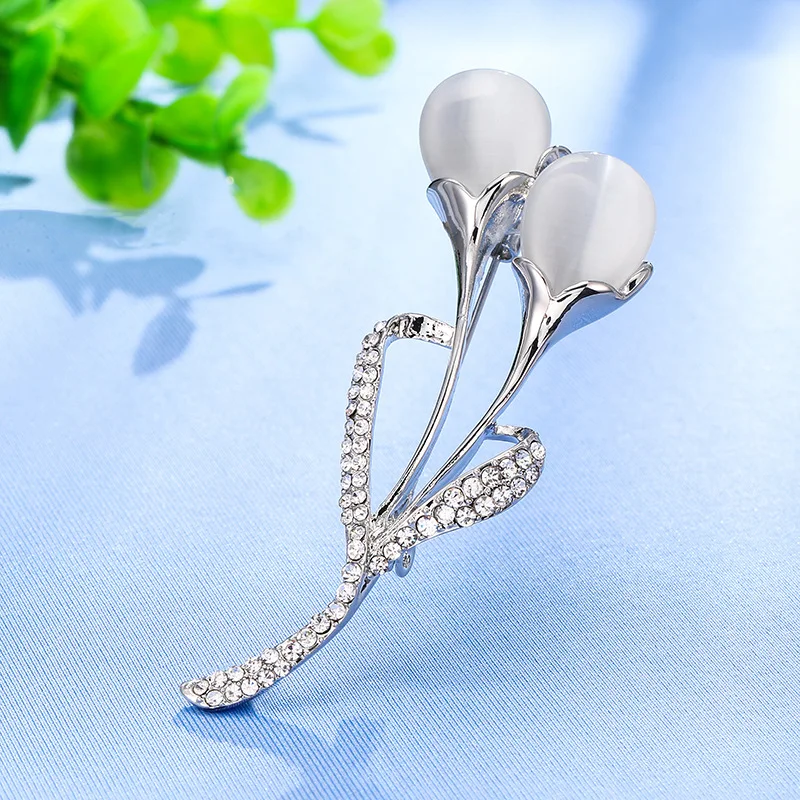 

Tulip brooch top grade opal crystal brooch set with diamond alloy brooch
