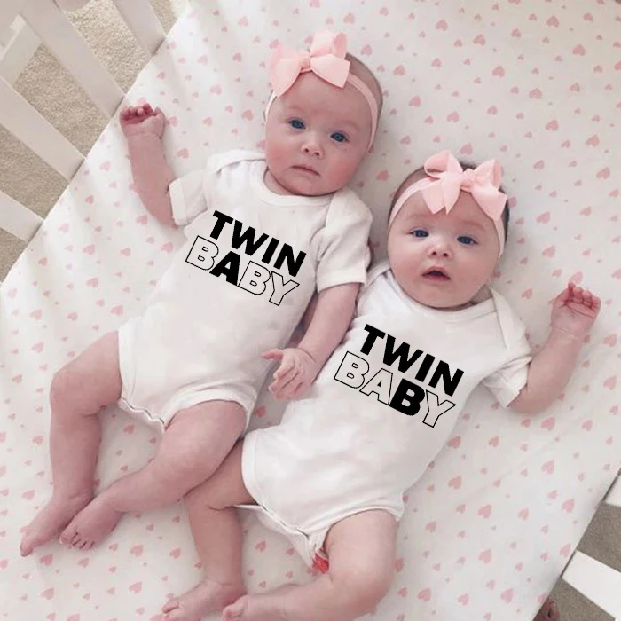 

Twin Baby Infant Baby Girls Boys Clothes Summer Letter Print Jumpsuit Causal Sunsuit Cute Newborn Baby Romper Twins Street Wear