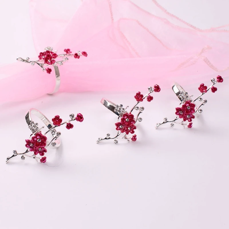 10 шт. Свадебные серебряные Цвет роспись сливы пуговица для салфетки кольца