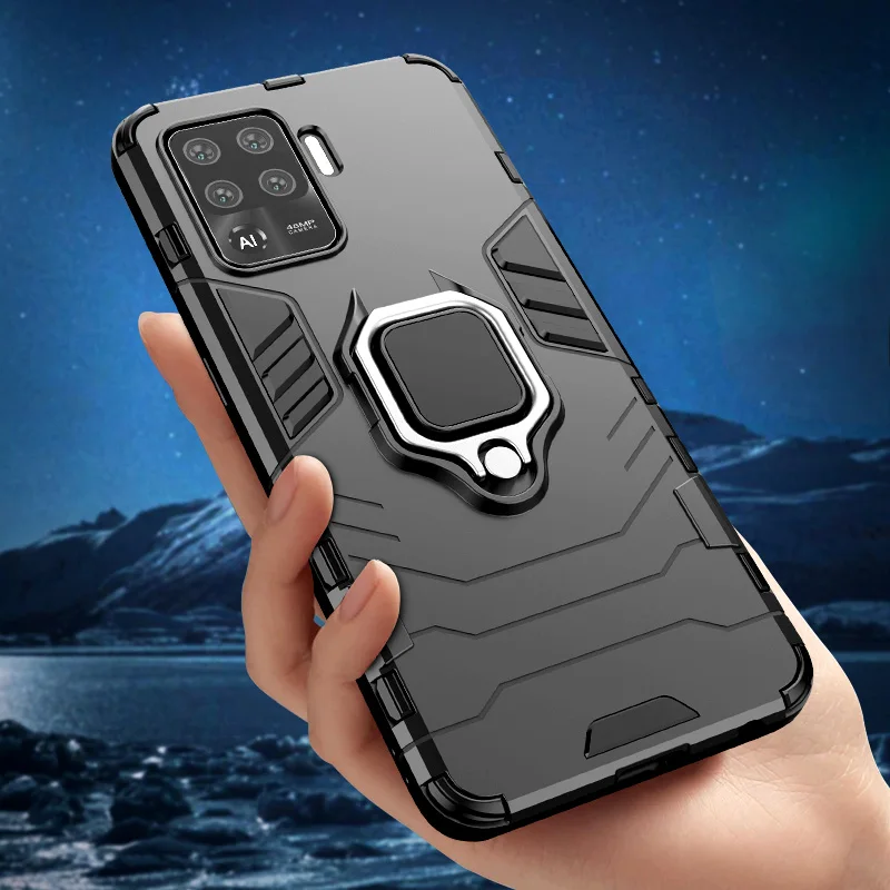 

2021 Shockproof Armor Case For Oppo A15 A15s A32 A33 A35 A53 A72 A73 A93 A94 4G A53s A54 A55 A74 A95 5G Finger Ring Holder Back