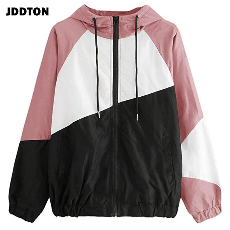 JDDTON Женская куртка с капюшоном лоскутное шитье пальто длинным рукавом