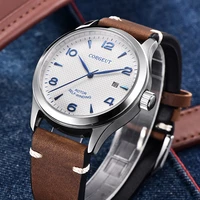corgeut mens watches 41mm white dial date calendar automatic mechanical sapphire crystal leather wristwatch men luxury top brand