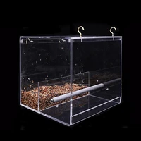 wall mounted bird feeder acrylic transparent window bird parrot feeder removable tray with drain holesabout 13 x 11 x 13cm