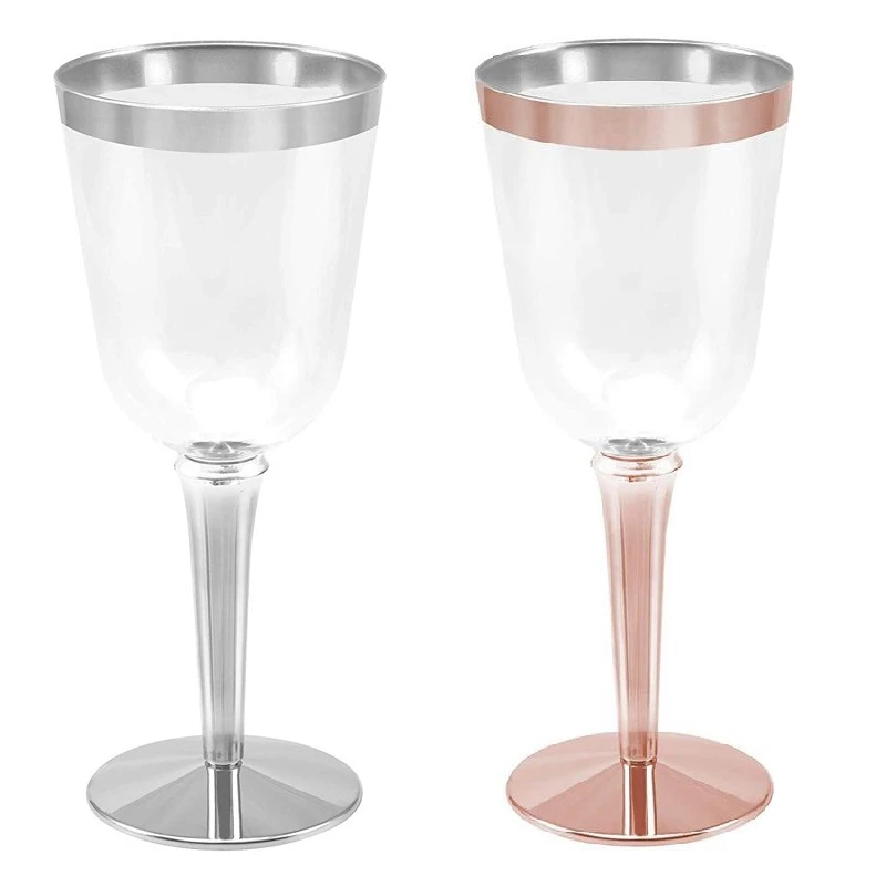 

30Pcs Clear Hard Plastic Fancy Wine Cups Rimmed Disposable Water Glasses Wedding Party Set