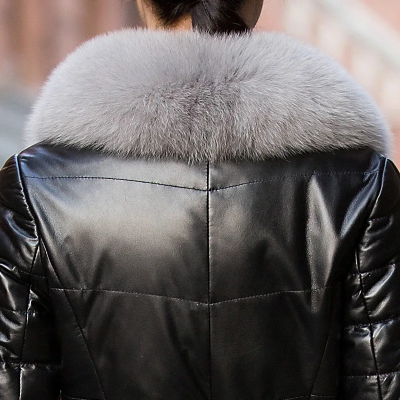 YOLANFAIRY Geniune Leather Down Coat Women Sheepskin Fox Fur Collar Jacket Plus Size Streetwear HQ16-YFG1187B MF152 | Женская одежда