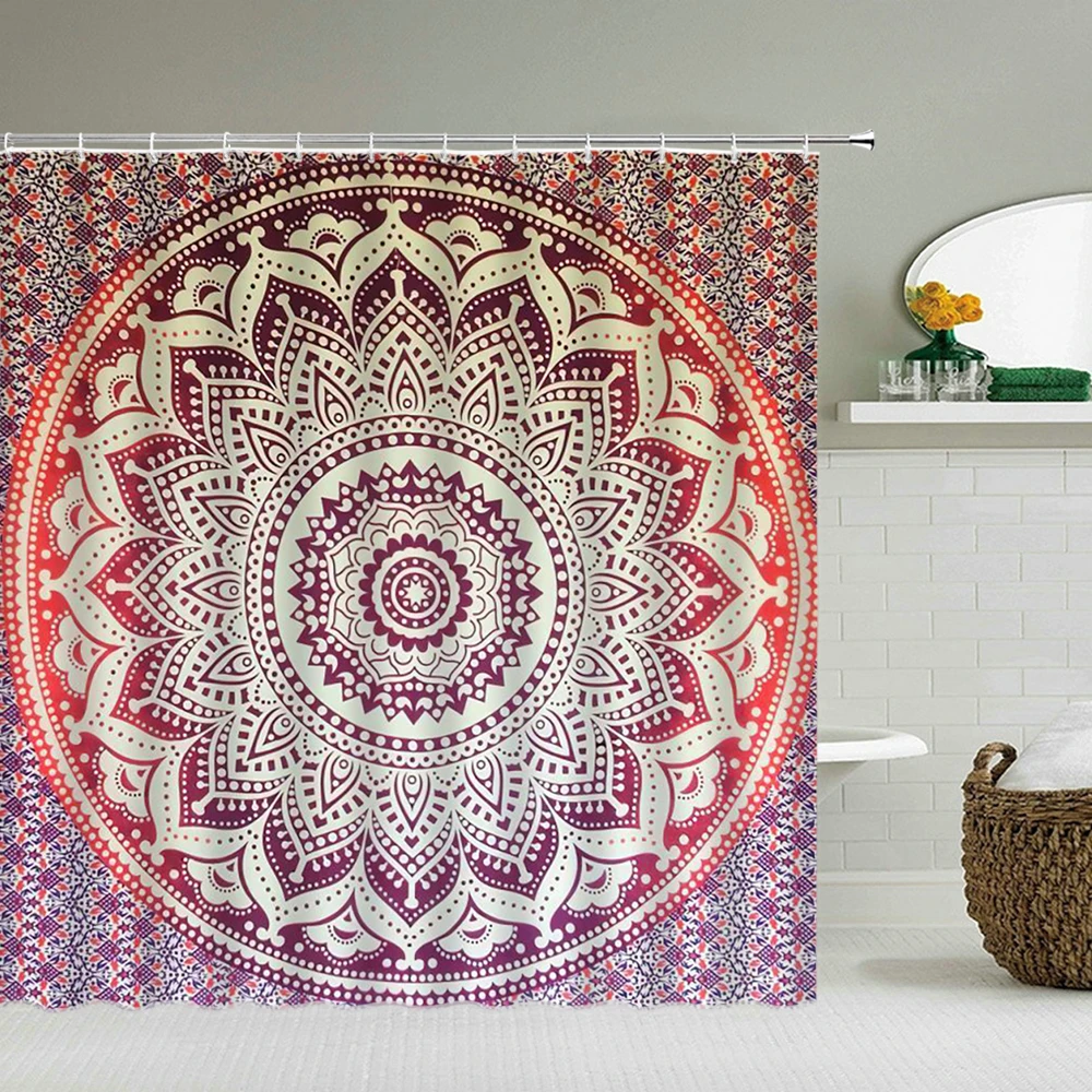 

Indian Mandala Shower Curtain Bathroom Waterproof Cloth Printing Bohemia Decoration Bath Curtains large 240x180 With Hooks